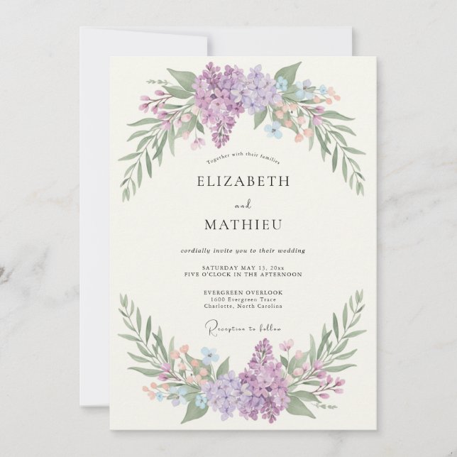 Invitation Mariage sous une Arche Botanique de Lilas (Devant)