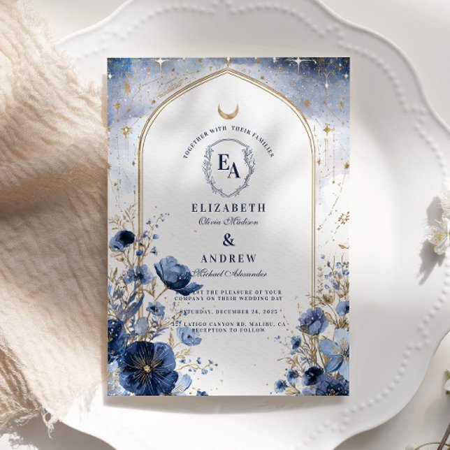 Invitation Mariage sous une Arche Botanique de Minuit Enchant (Créateur téléchargé)