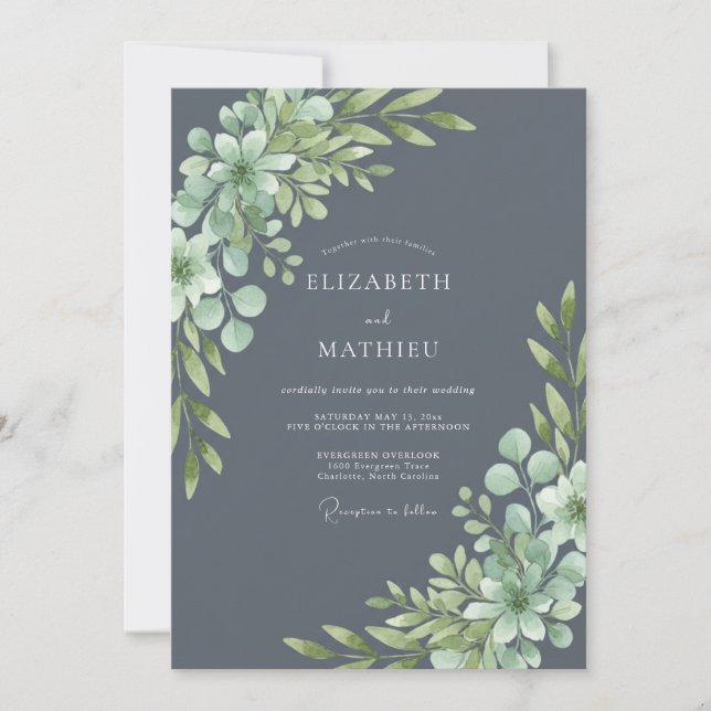 Invitation Mariage sous une Arche Botanique Vert Ardoise (Devant)