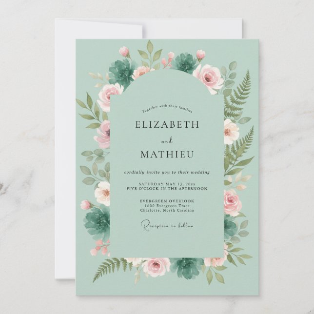 Invitation Mariage sous une arche botanique vert sauge (Devant)