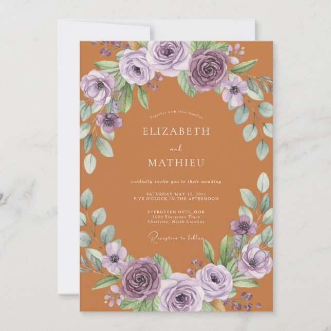Invitation Mariage sous une arche botanique violette (Devant)