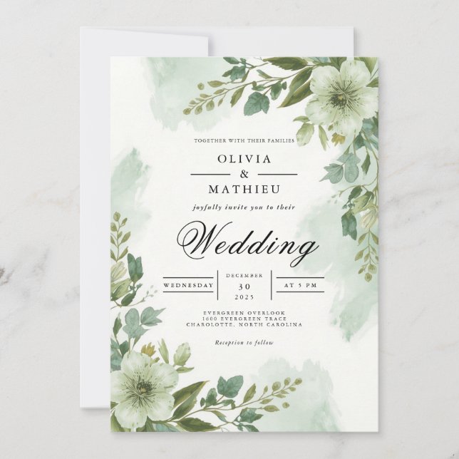 Invitation Mariage sous une arche de feuillage vert sauge (Devant)