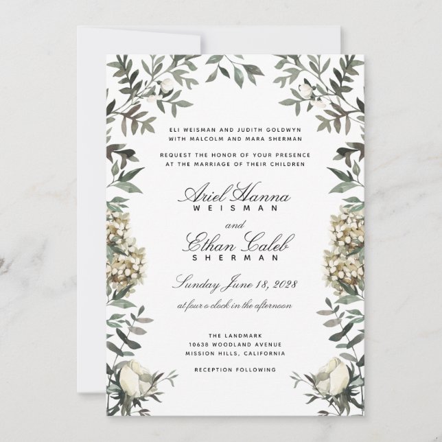 Invitation Mariage sous une arche de fougères d'eucalyptus et (Devant)