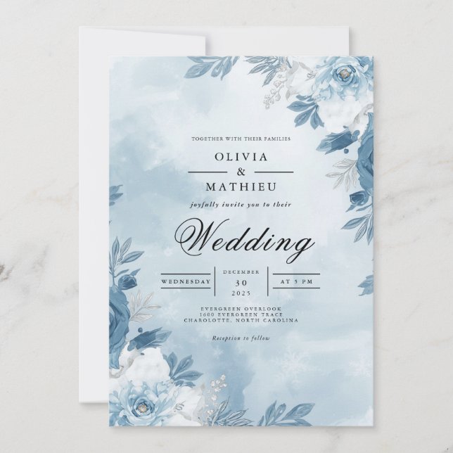Invitation Mariage sous une Arche Florale de Ciel Bleu (Devant)