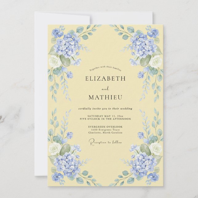 Invitation Mariage sous une arche florale de pervenche (Devant)
