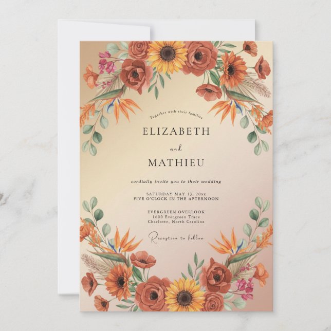Invitation Mariage sous une arche florale en terre cuite (Devant)