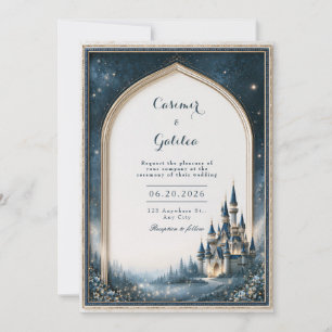 Invitation Mariage sous une Arche Gothique de Château Naval É