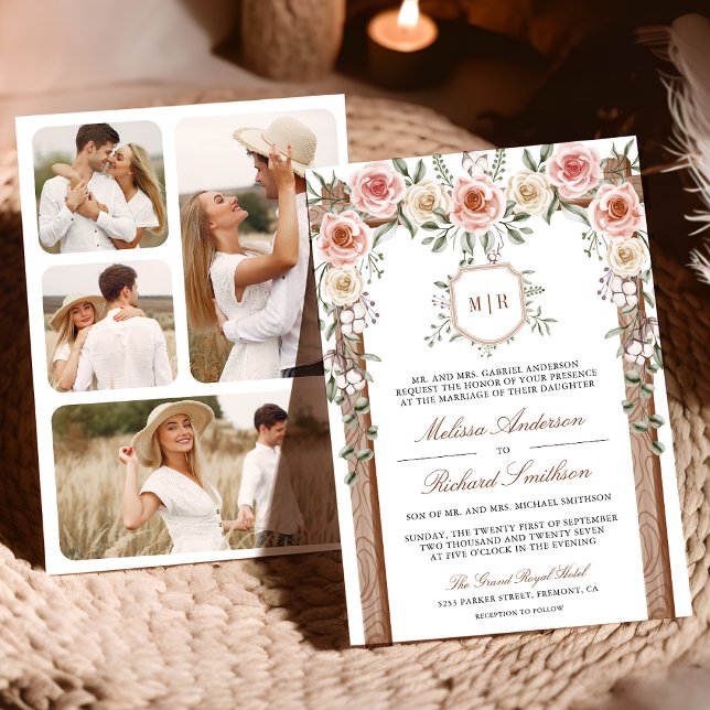 Invitation Mariage sous une verrière en bois rustique avec mo (Créateur téléchargé)