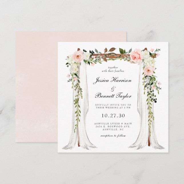 Invitation Mariage sous une verrière florale rose (Devant / Derrière)