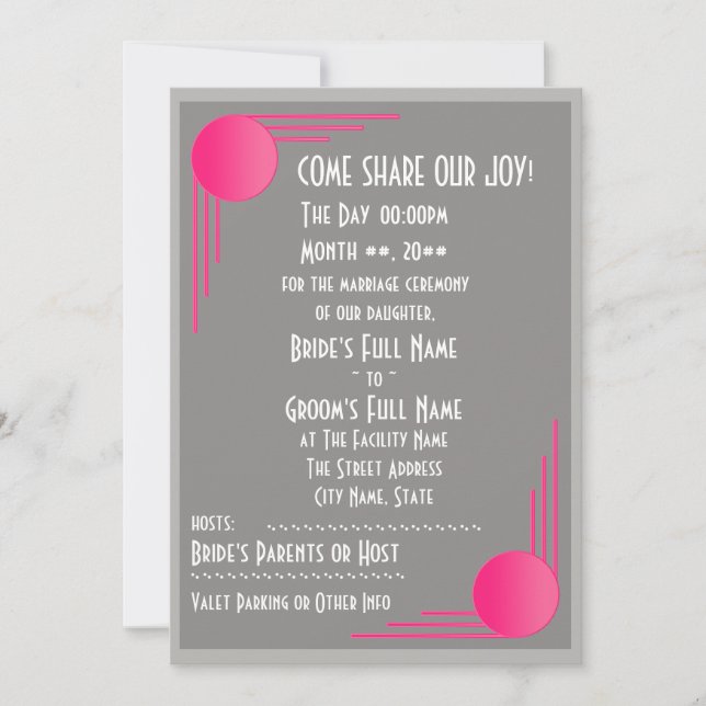 Invitation Mariage South Beach Deco (Devant)