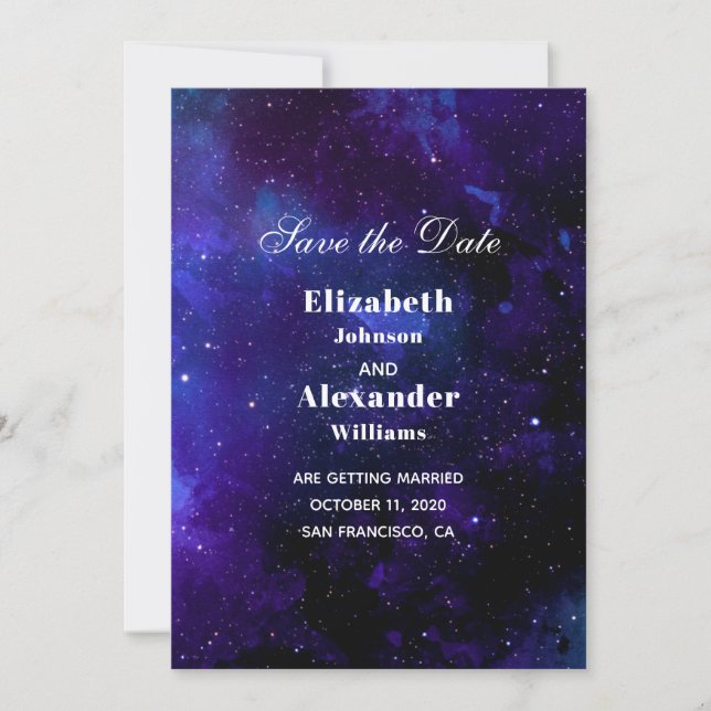 Invitation Mariage spatial, sauvez la date. Étoiles de nuit.  (Devant)