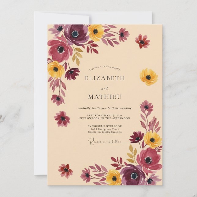 Invitation Mariage Splendide d'Automne Jaune Prune (Devant)