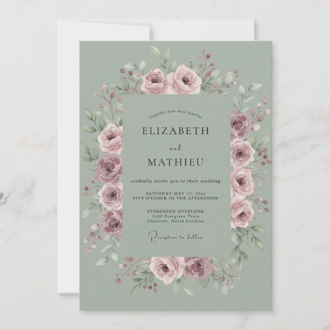 Invitation Mariage splendide prairie vert sauge (Devant)