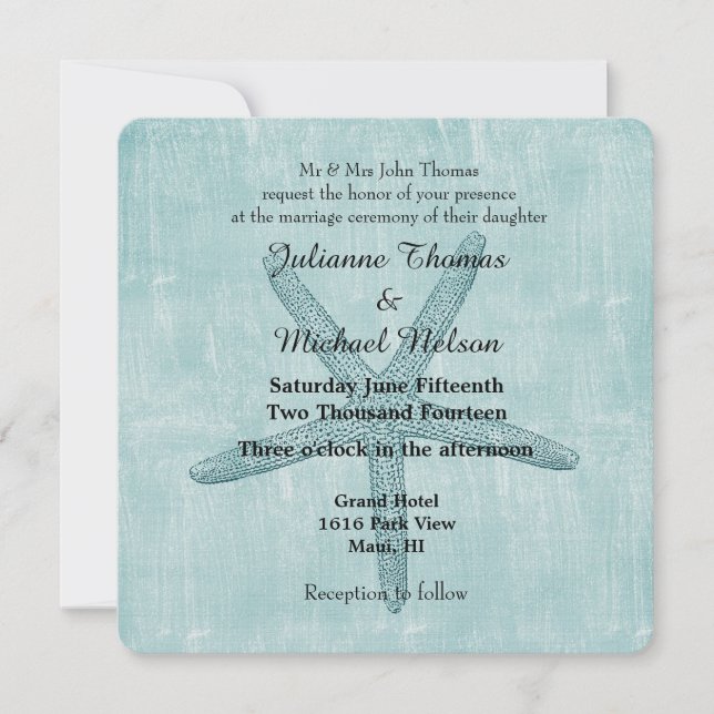 Invitation Mariage Starfish bleu (Devant)