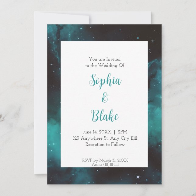 Invitation Mariage Starlight de la Nébuleuse de Teal (Devant)