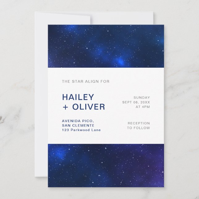 Invitation Mariage Starry Night Blue Sky Galaxy (Devant)