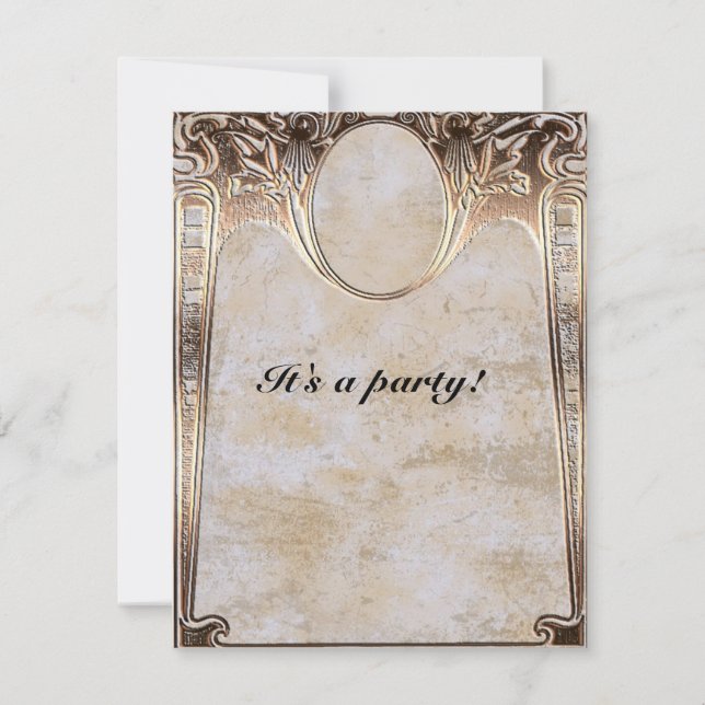 Invitation Mariage Steampunk avec aspect de gaufrage or (Devant)