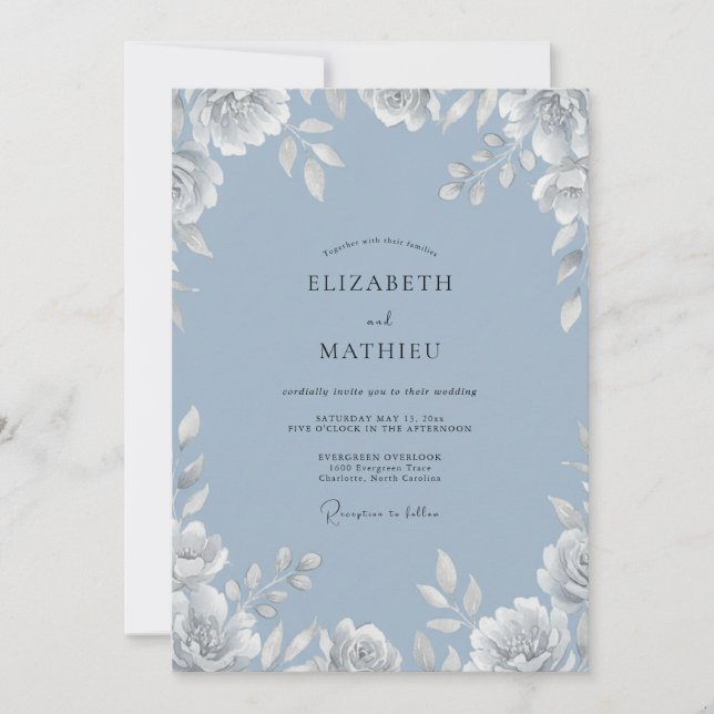 Invitation Mariage Steel Blue Bloom (Devant)