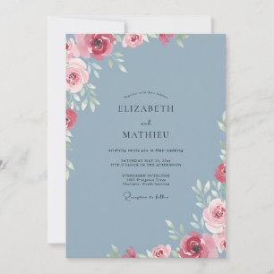 Invitation Mariage Steel Crimson Bloom