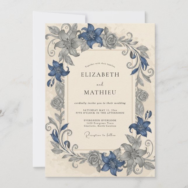 Invitation Mariage Steel Indigo Lily (Devant)