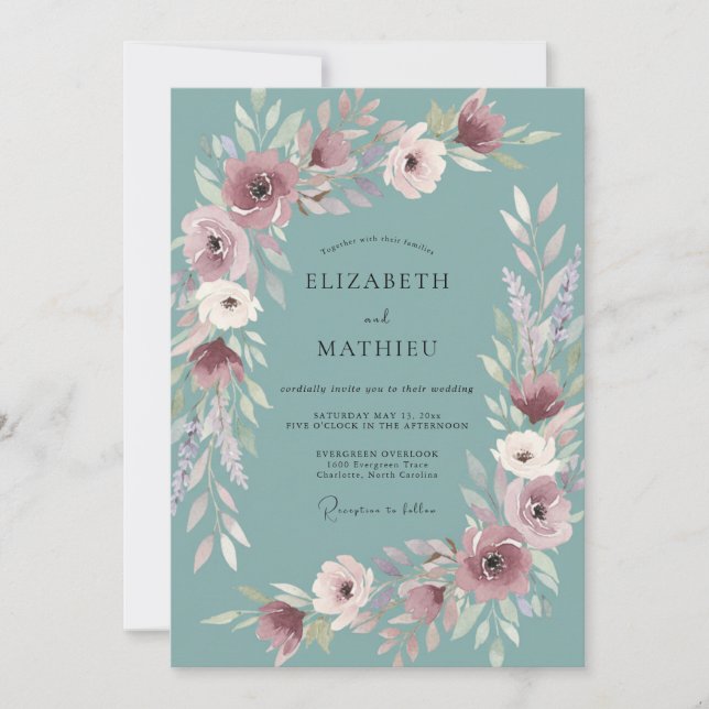 Invitation Mariage Steel Plum Ranunculus Eucalyptus Gris (Devant)