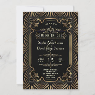 Invitation Mariage Style Art Déco Doré Noir Gatsby 20s