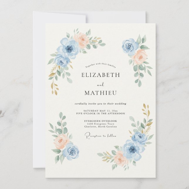 Invitation Mariage subtil de printemps bleu poussiéreux (Devant)