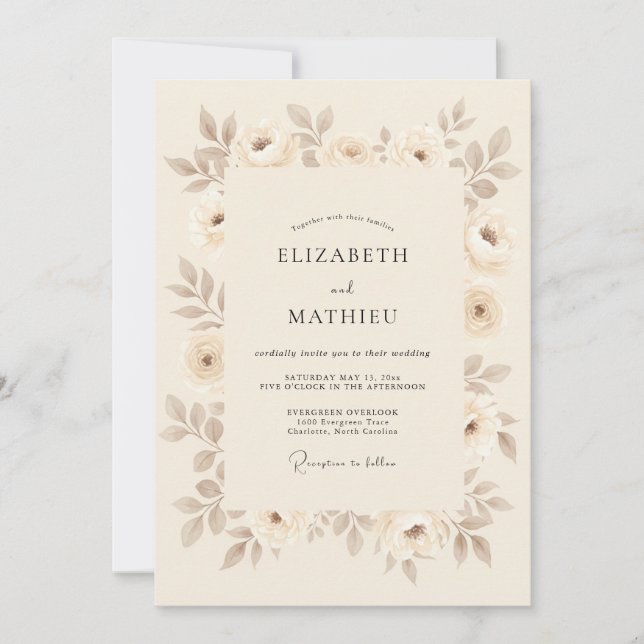 Invitation Mariage Subtil Vintage Beige (Devant)