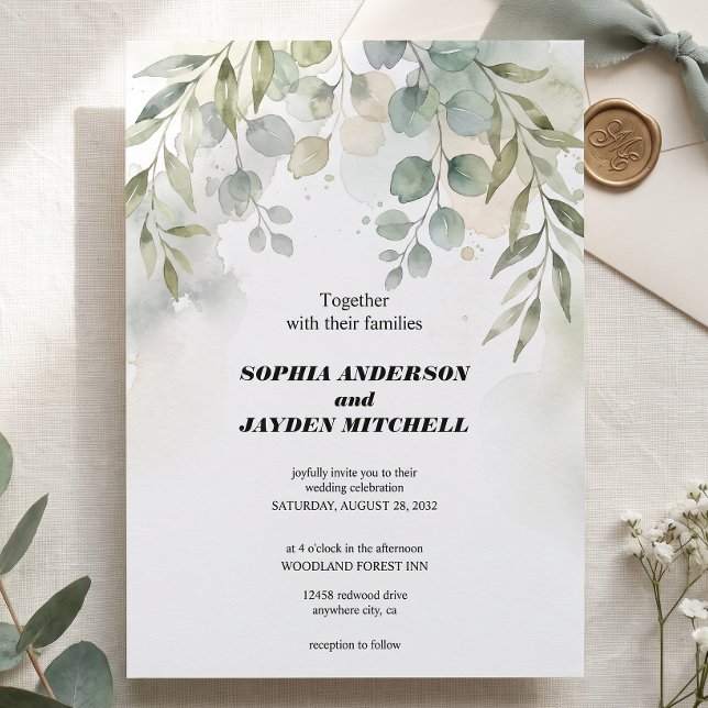 Invitation Mariage Succulent de Végétal de Eucalyptus Bleu Po (Créateur téléchargé)
