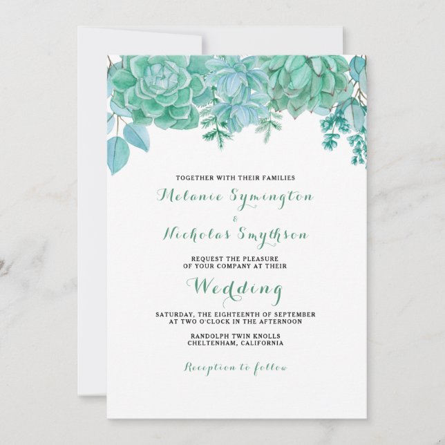 Invitation Mariage succulent et eucalyptus 3961 (Devant)