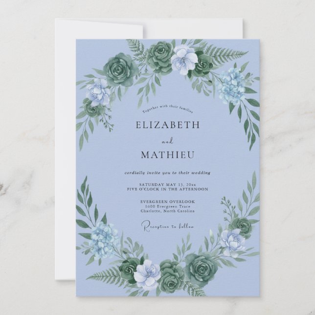 Invitation Mariage Succulent Vert Pervenche (Devant)