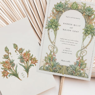 Invitation Mariage Succulents Art Nouveau