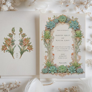 Invitation Mariage Succulents Art Nouveau
