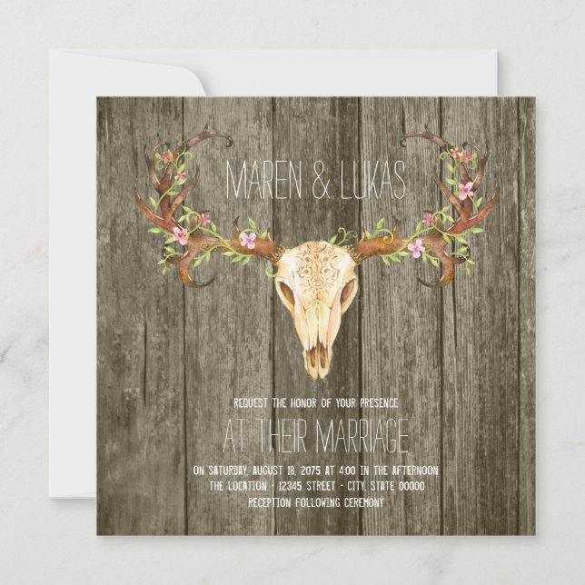 Invitation Mariage Sud-Ouest Bois Rustique Bois de Cerf (Devant)