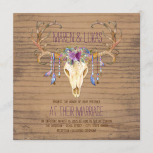 Invitation Mariage Sud-Ouest Crâne de Cerf en Bois Rustique
