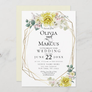 Invitation Mariage Sunny Yellow Peony Aquarelle Fleurs