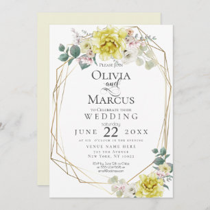 Invitation Mariage   Sunny Yellow Peony Aquarelle Fleurs