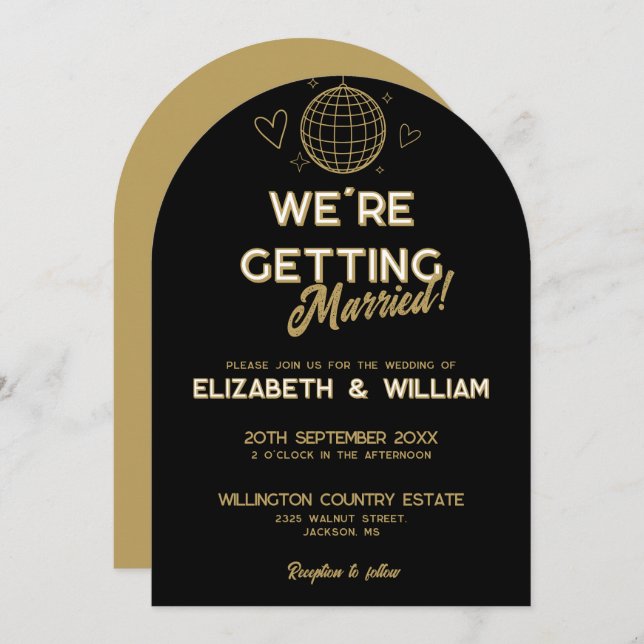 Invitation Mariage Super Disco Black And Gold (Devant / Derrière)