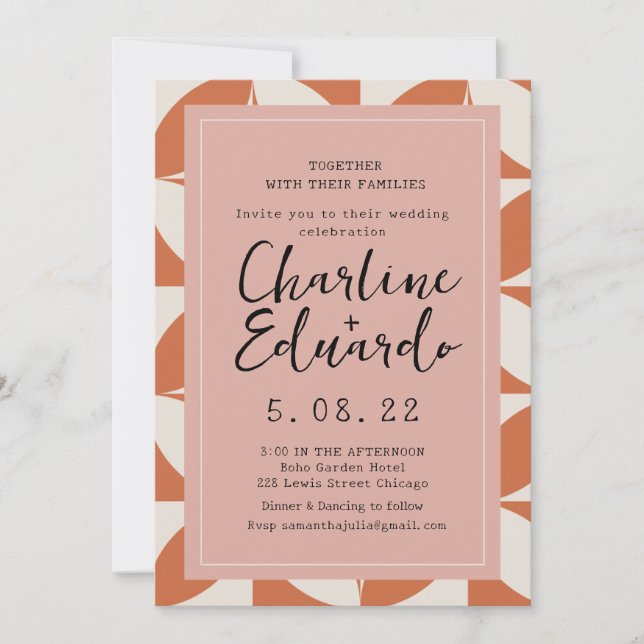 Invitation Mariage super Rétro Orange Beige (Devant)