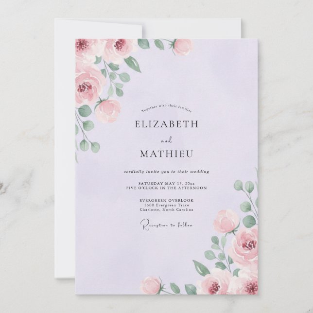 Invitation Mariage Superbe Rose Lavande (Devant)