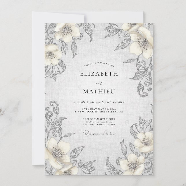 Invitation Mariage sur ardoise d'argent de vigne (Devant)