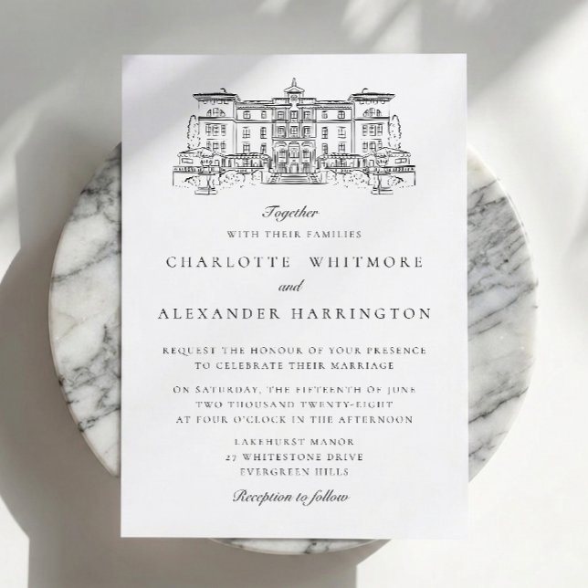 Invitation Mariage sur fond blanc Esthétique de l'argent anci (Créateur téléchargé)