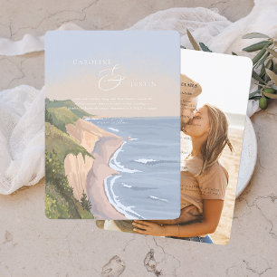 Invitation Mariage sur la côte californienne à l'aquarelle