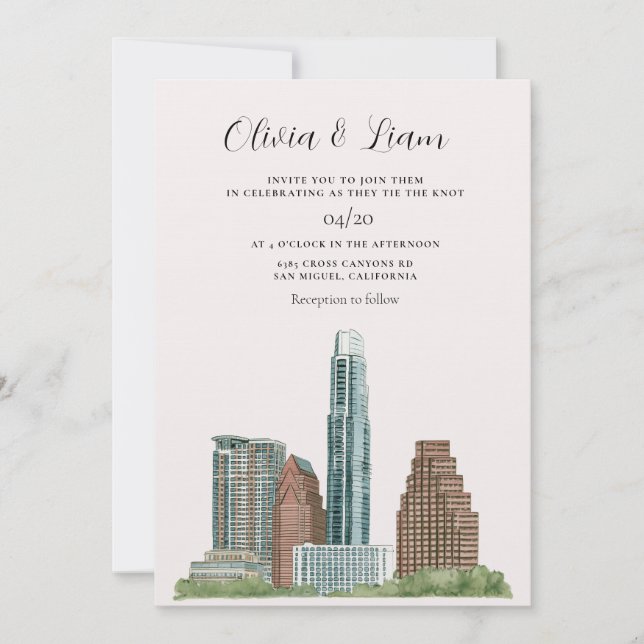 Invitation Mariage sur la ligne d'horizon d'Austin Texas (Devant)