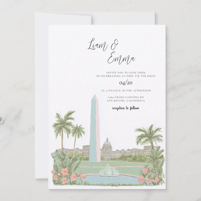 Invitation Mariage sur la ligne d'horizon de Washington DC (Devant)