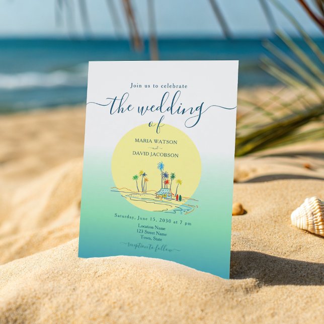 Invitation Mariage sur la plage au coucher de soleil tropical (Créateur téléchargé)