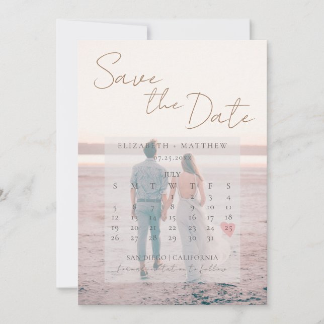 Invitation Mariage sur la plage au coucher du soleil, Enregis (Devant)