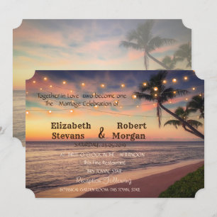 Invitation Mariage sur la plage au coucher du soleil, Palmier