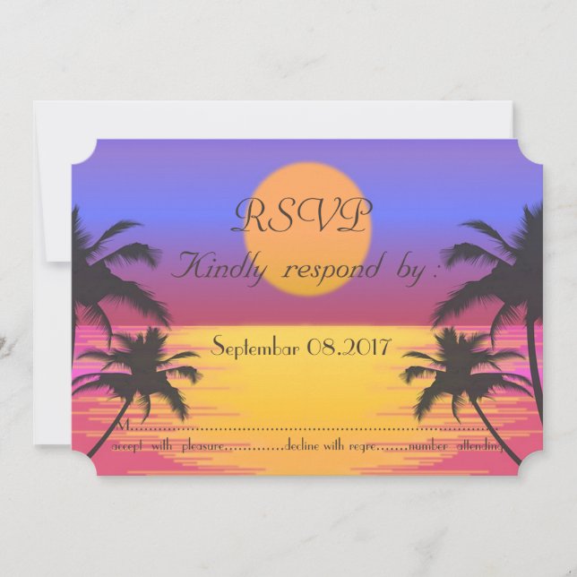 Invitation Mariage sur la plage au coucher du soleil  RSVP (Devant)