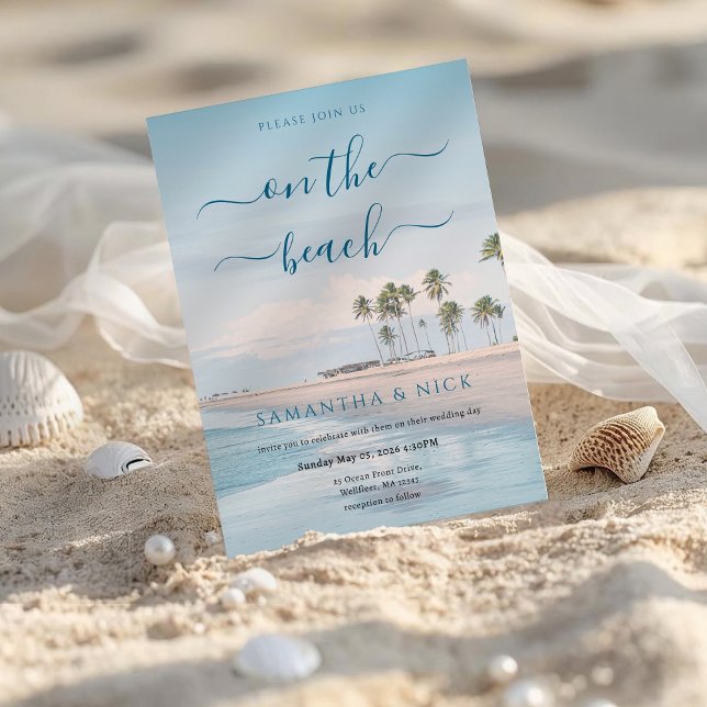 Invitation Mariage sur la plage au palmier Océan Bleu (Créateur téléchargé)
